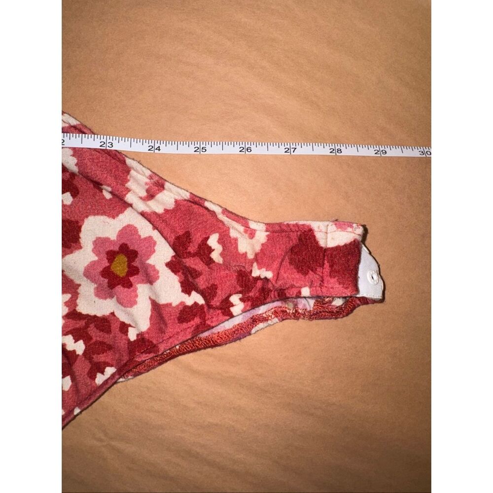 FARM Rio M Floral Puff Sleeve Bodysuit Red Boho Ruffle V-Neck Anthropologie - Picture 12 of 12